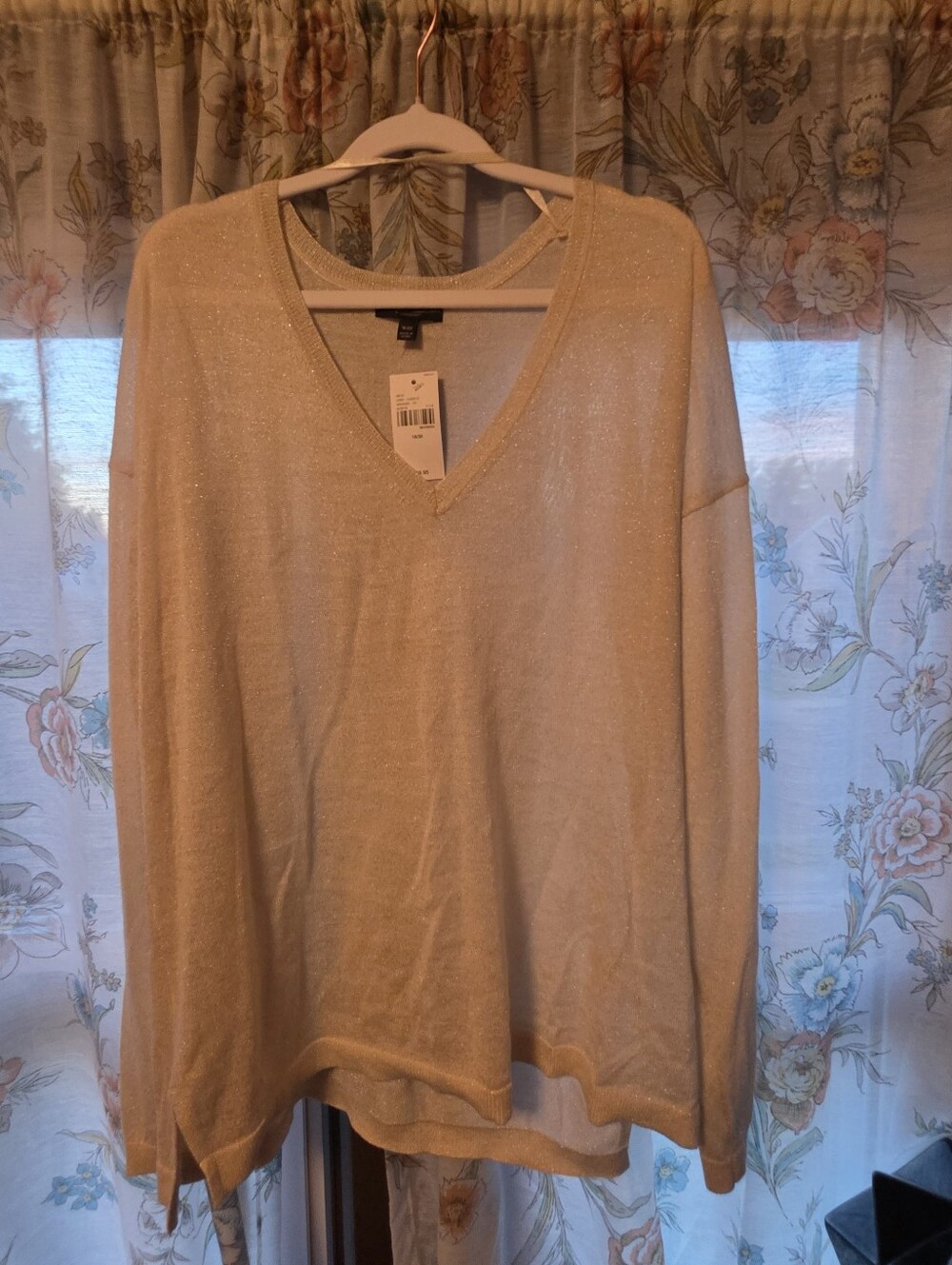 Lane Bryant Cream V-Neck Sparkle Sweater
